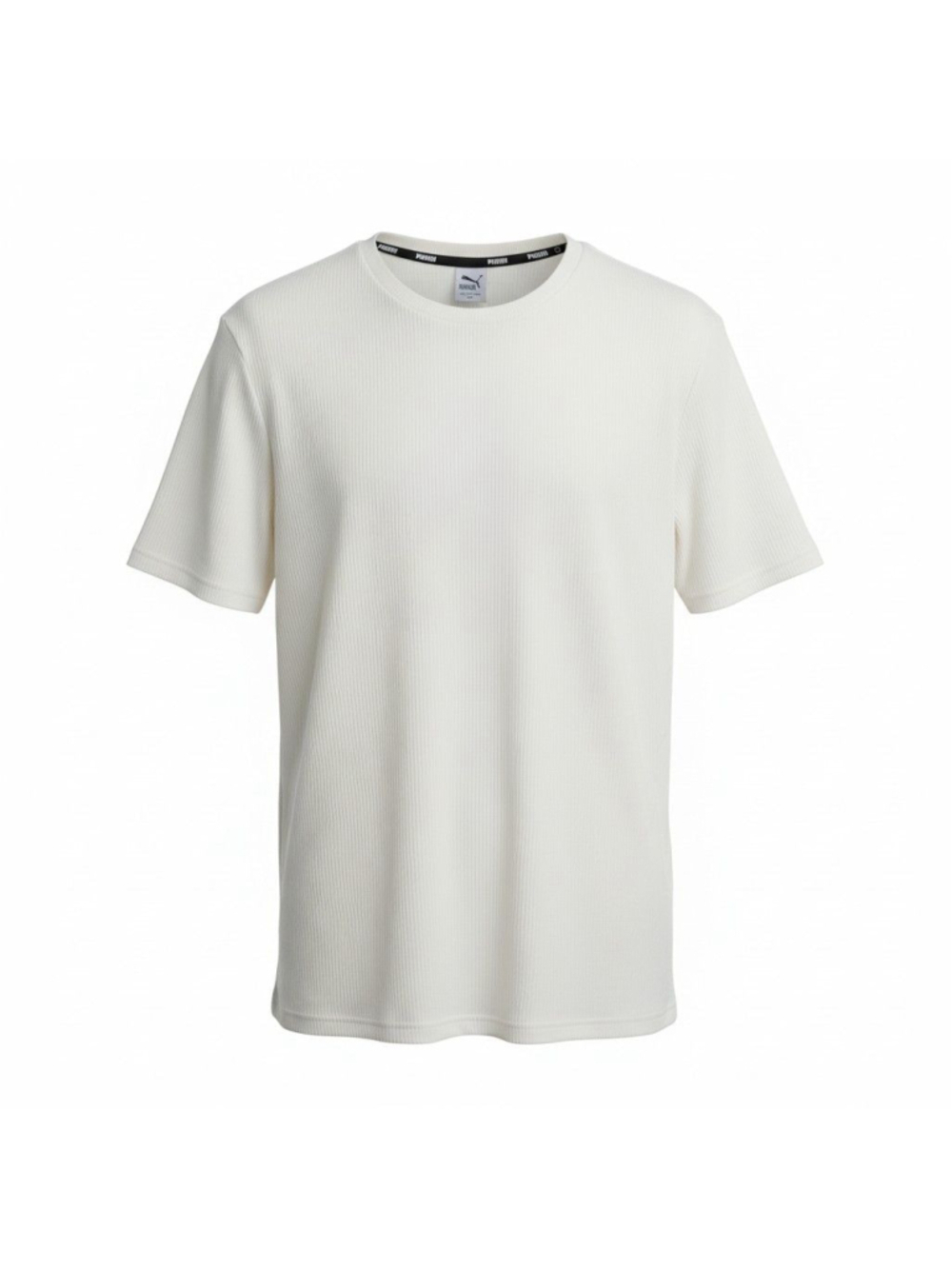 PUMA Logo Men's Athletic Beige Polyester Spandex Blend T-shirt Size Medium
